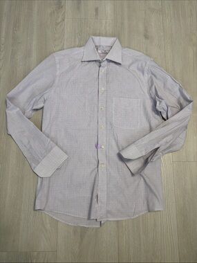 🔥BUNDLESALE Men's L 16 Camicissima Cotton Micro-Check Dress Shirt Slim Fit